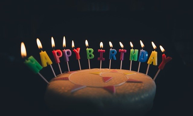 ロウソクの立った誕生日ケーキ